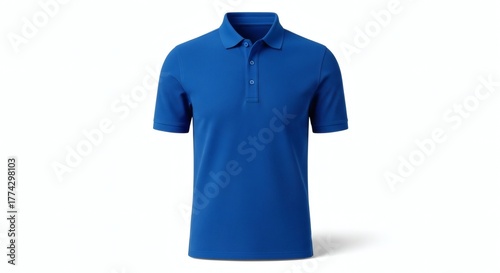Vibrant Blue Performance Men s Golf Polo Shirt Isolated on White Background