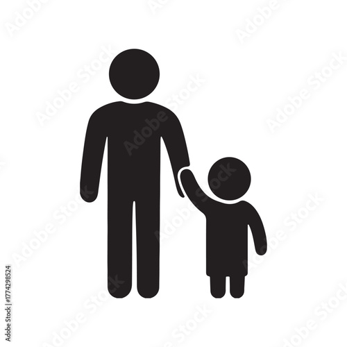 Black Silhouette of a Father Holding His Child's Hand Icon