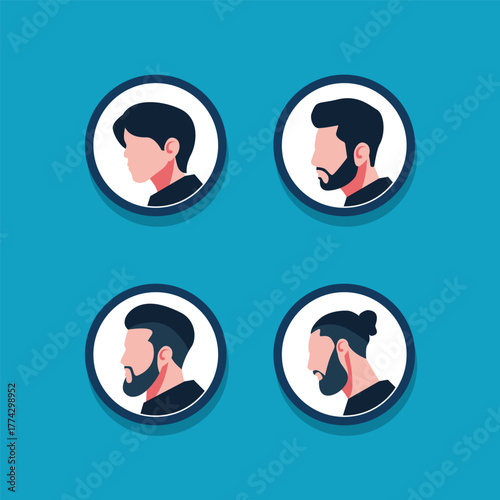 Men hairstyle and beard styles avatar collection vector illustration