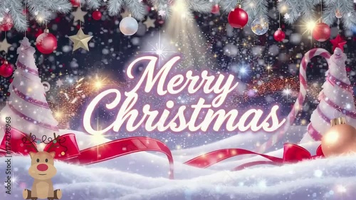 Merry Christmas  Greeting with Snow 