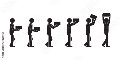 Stick Figure Sequence Showing a Person Lifting Box Above Their Head Style