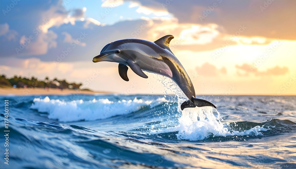 Fototapeta premium Dolphin leaping from ocean