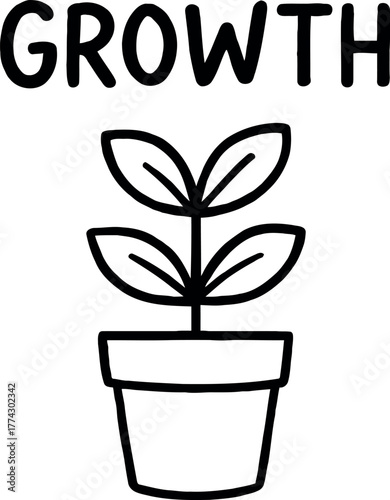 Simple hand drawn organic plant sprout growing upwards with leaves