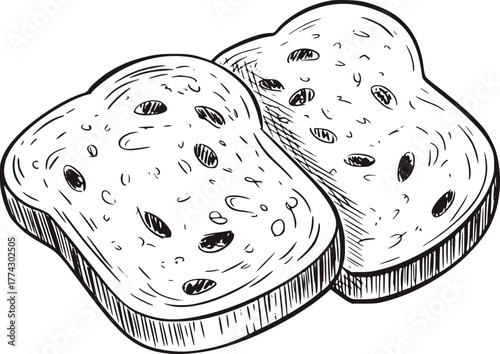 Two slices of whole wheat bread sketch