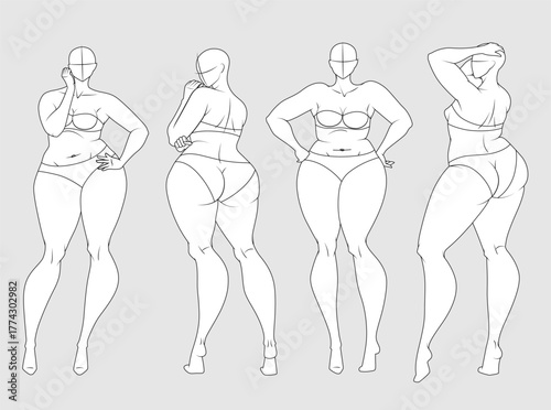 Plus Size Fashion Figure Templates. Exaggerated Croquis for Fashion Design and Illustration