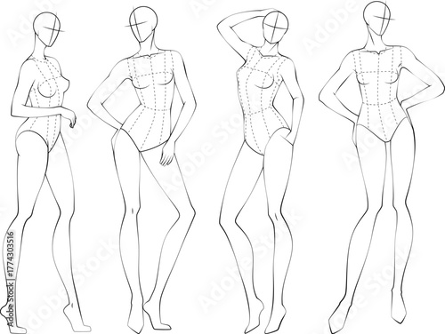 Fashion figure ten heads design template croquis wearing bodice