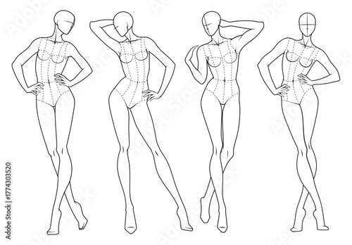 Fashion figure ten heads design template croquis wearing bodice