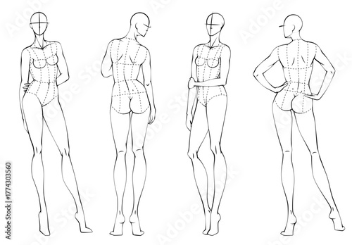 Fashion figure ten heads design template croquis wearing bodice