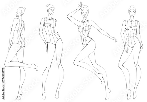 Fashion figure ten heads design template croquis wearing bodice