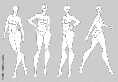 Fashion figure ten heads design template croquis wearing bodice