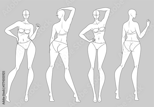 Fashion figure ten heads design template croquis wearing bodice
