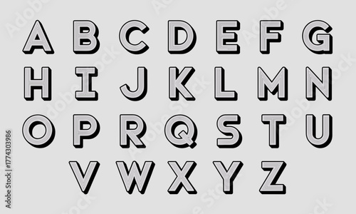 3D Alphabet Letters with Shadow and Lines.