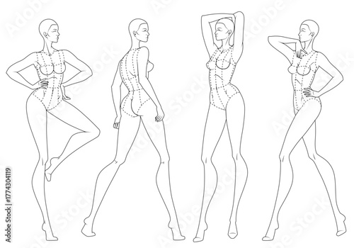 Fashion figure ten heads design template croquis wearing bodice