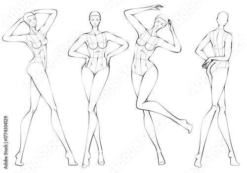 Fashion figure ten heads design template croquis wearing bodice