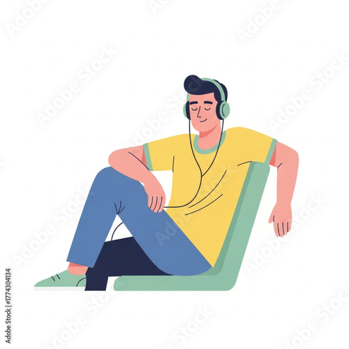 Flat Design Illustration of a Man Listening to Music.eps