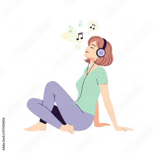 Flat Design Illustration of a Woman Listening to Music.eps