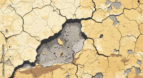 Close Up of Cracked Yellow Wall Texture Abstract Pattern Background Detailed Surface Damage Weathered Old Grunge