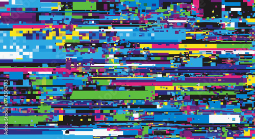 Abstract Digital Glitch Art Pattern with Vibrant Colors and Geometric Shapes Creating a Chaotic Texture