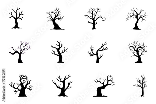 Tree icon set on white background. Symbol of tree, tree silhouette. Set vector line icons of tree