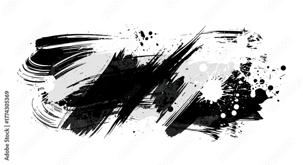 Naklejka premium Abstract Black Ink Splatter and Brush Strokes on White Background Grunge Texture Effect