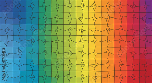 Abstract Geometric Shapes Arranged in a Rainbow Gradient Grid Pattern
