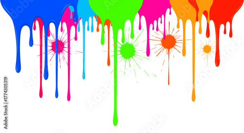 Bright Colorful Paint Drips Splatters Isolated On White Background Abstract Art