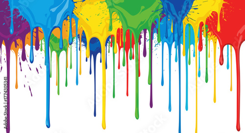 Bright Colorful Paint Splatter Dripping Isolated on White Background Abstract