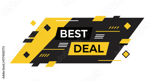 Dynamic Geometric Banner Design for Best Deal Promotion with Yellow and Black Accents