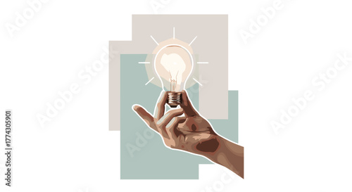 Hand holding glowing light bulb symbolizing a brilliant new idea inspiration innovation and creativity concept isolated on white background