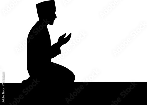 Silhouette of a man carrying out worship and praying