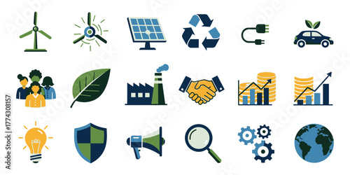 Sustainable Green Energy Business Environment Technology Icons Collection with vector illustration