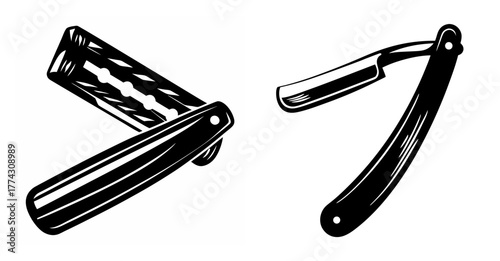 Vintage straight razor and folding razor set traditional barber tools for shaving and grooming