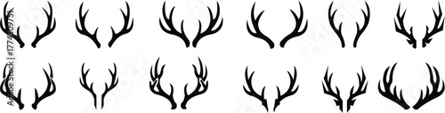 deer horn icons set. Animal horn silhouettes, wildlife and hunting symbols, horn shape collection. vector illstration