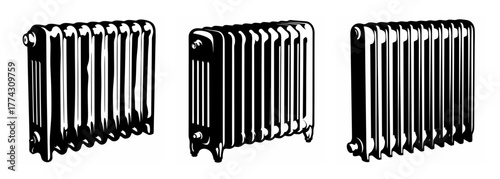 Vintage cast iron radiator collection featuring classic sectional heating units for warmth and style