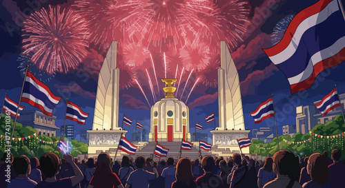 Thai Democracy Celebrations with National Flags