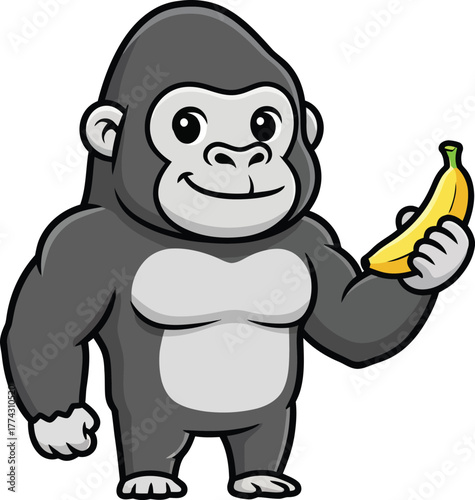 Cartoon mascot funny gorilla holding banana