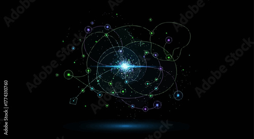 Abstract digital network connections and data flow visualization.
