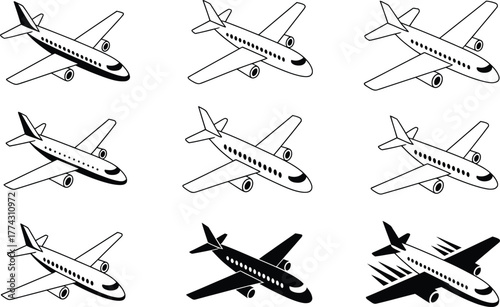 Collection of Airplane Icons in Various Styles
