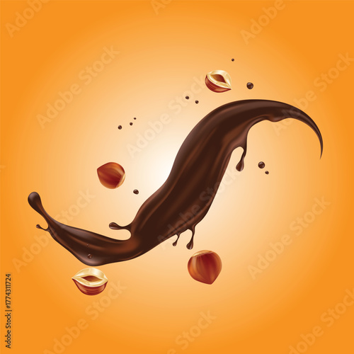 chocolate splash in the air on a colorful background