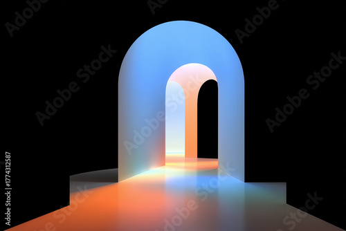 Futuristic neon archway with vibrant gradient lights in abstract design