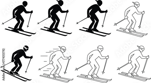 Skiing Icons: A Collection of Skiers in Motion