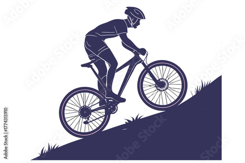 cyclist on a bike : silhouette of mountain biker climbing steep hill on rugged trail for outdoor adventure"