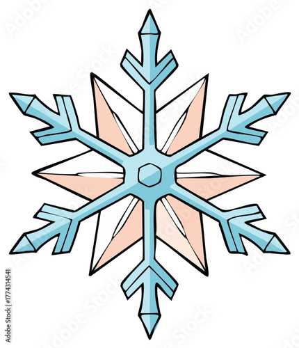 Charming stylized blue and orange snowflake vector illustration, perfect for winter, Christmas, and holiday designs
