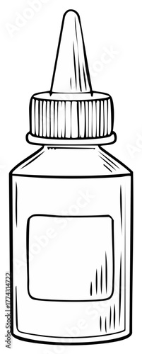 Hand drawn illustration of a glue bottle with a pointed applicator tip and ribbed cap
