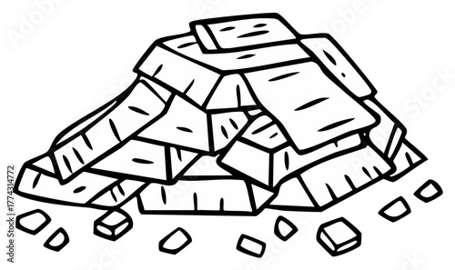 Outline illustration of a pile of gold bars, bullion stack, valuable wealth treasure concept