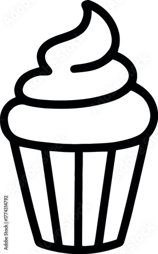 Charming hand drawn cupcake sketch with sweet frosting and cherry topping