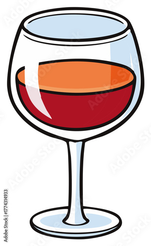 Stylized Red Wine Glass Filled with Amber and Ruby Liquid