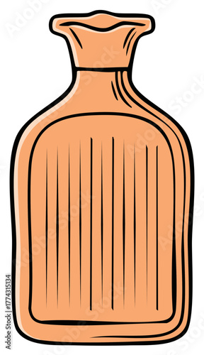 Cartoon illustration of a classic ribbed hot water bottle for warmth and pain relief