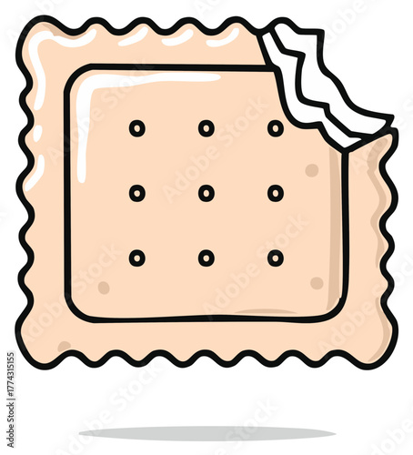 Illustrated Cracker with a Bite Taken Square Cracker Tasty Treat Snack Food Illustration