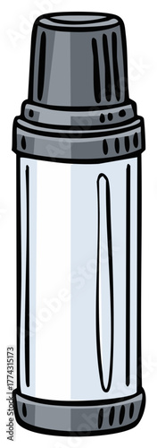 Gray stainless steel thermos or insulated travel mug cartoon vector illustration